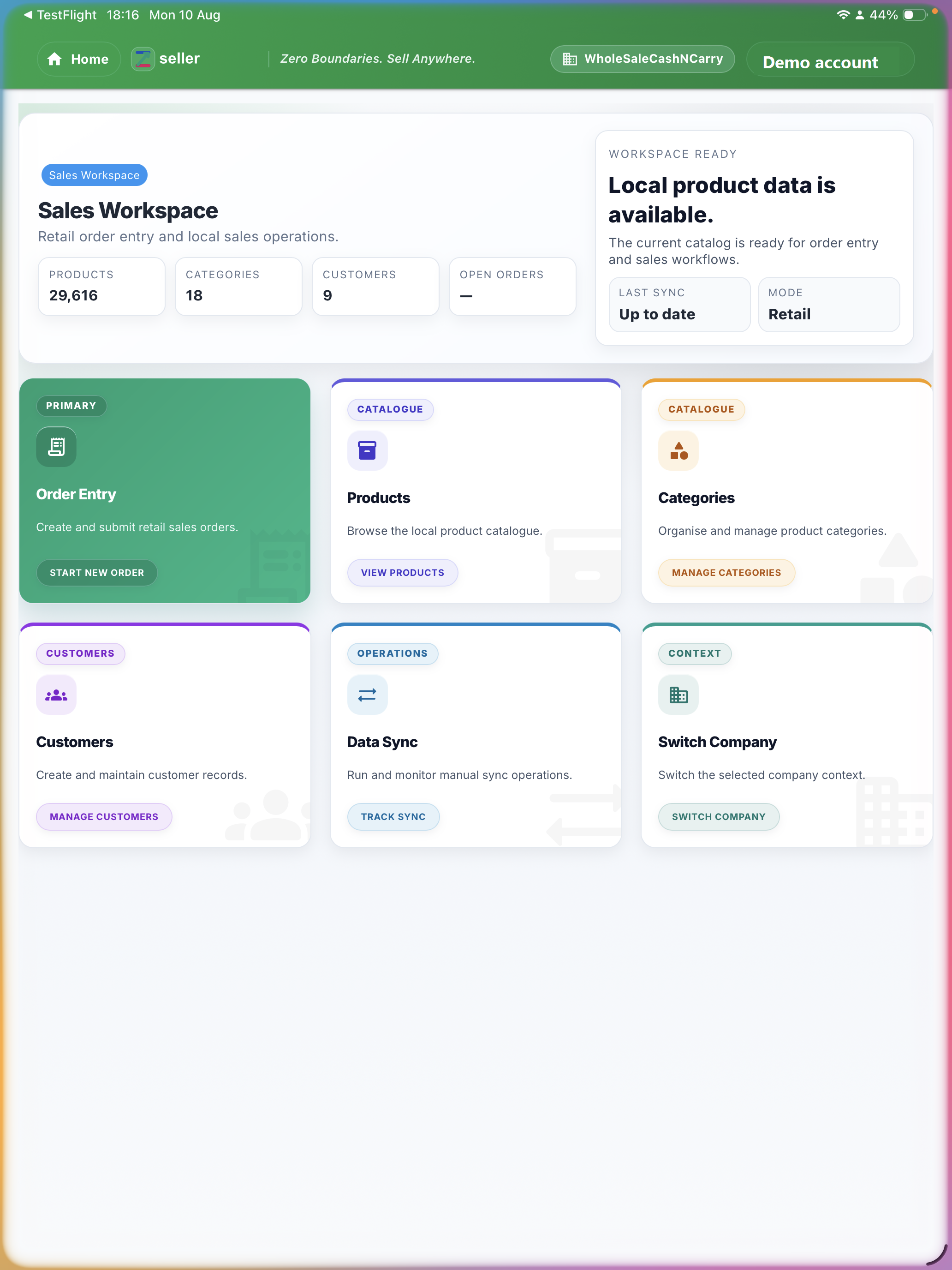 ZSeller sales workspace dashboard on iPad